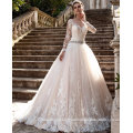 Vestido de noiva Sheer Tulle Back Lace Appliques Brautkleider Perlen Gürtel Braut Kleider Boda Langarm Brautkleider CWF2450